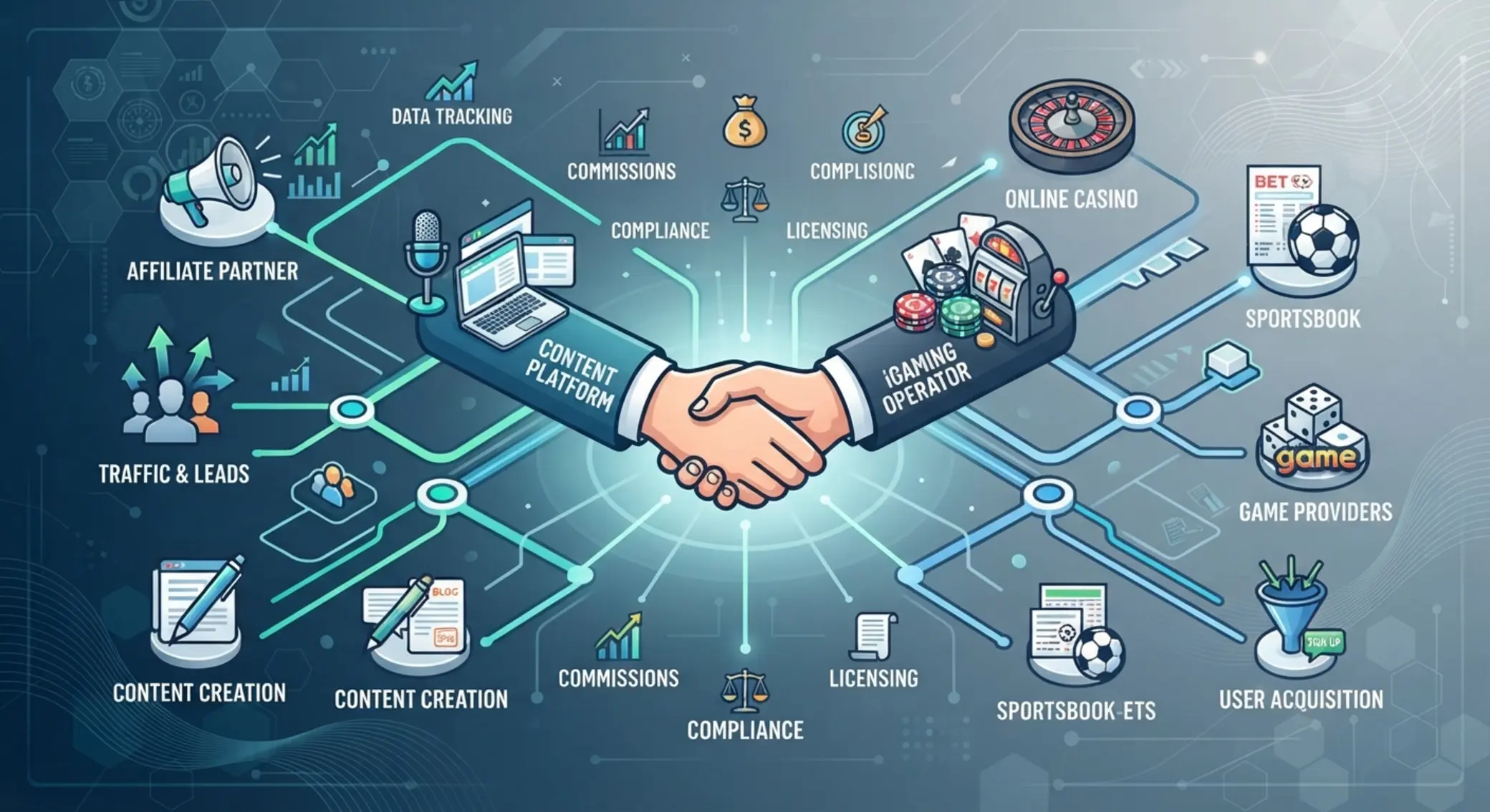 Partnerkapcsolatok és együttműködések Affiliate partnerkapcsolatokat szemléltető illusztráció
