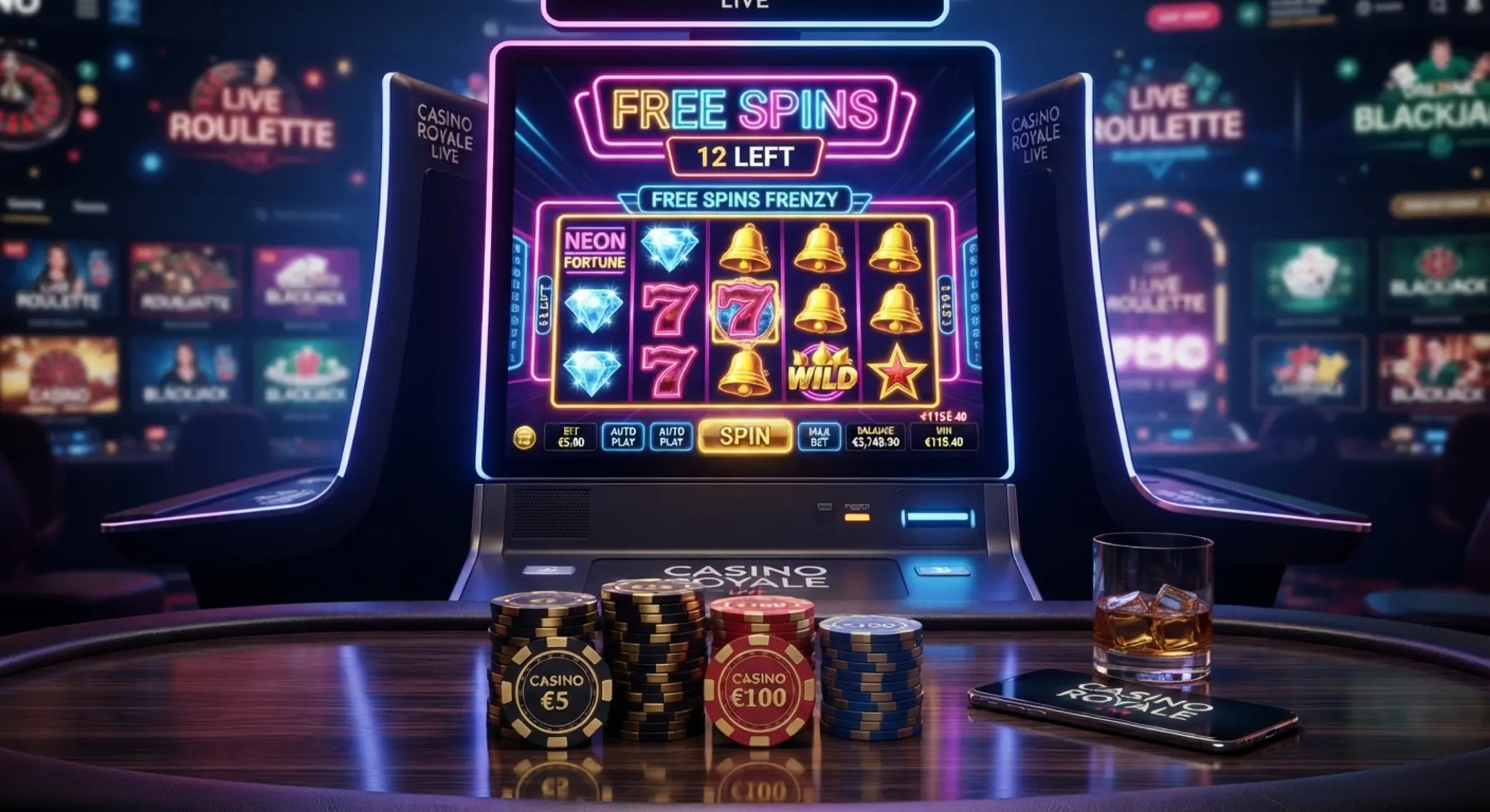 Online kaszinó hangulat pörgő nyerőgéppel és free spins témával