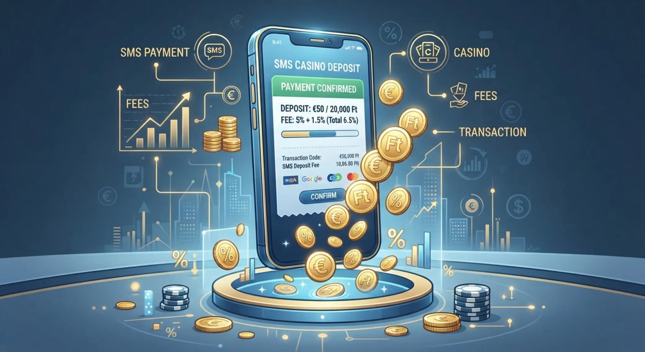 SMS kaszinó befizetés díjai és költségei grafikus ábrán