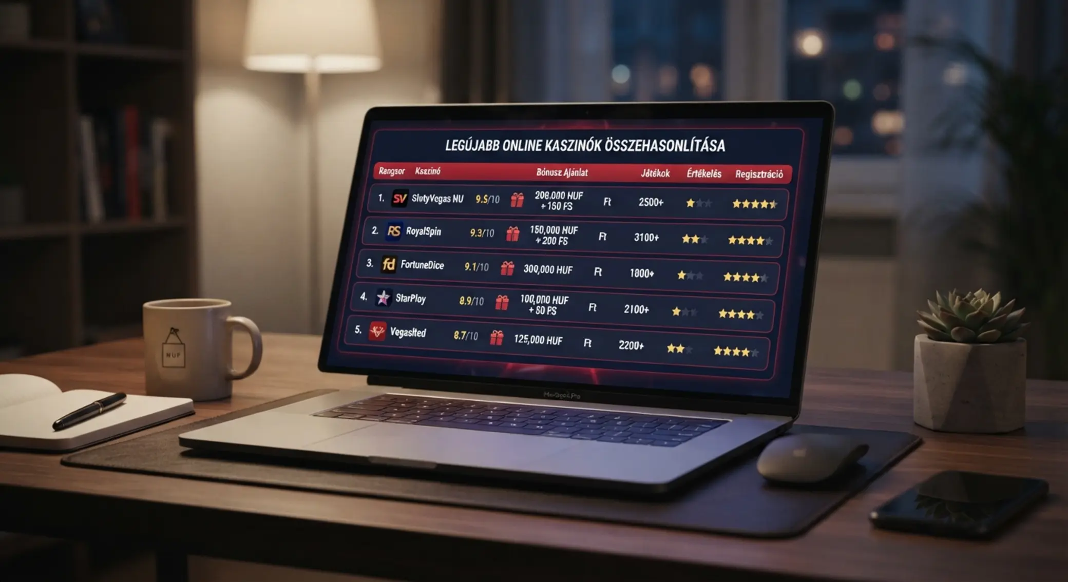 Új online kaszinók összehasonlítása laptop képernyőn