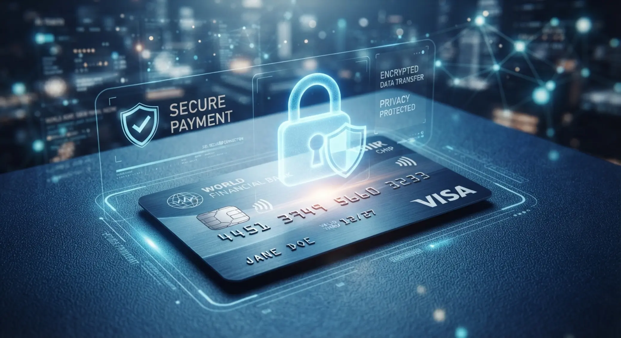 Biztonságos online fizetés lakat és bankkártya szimbólummal